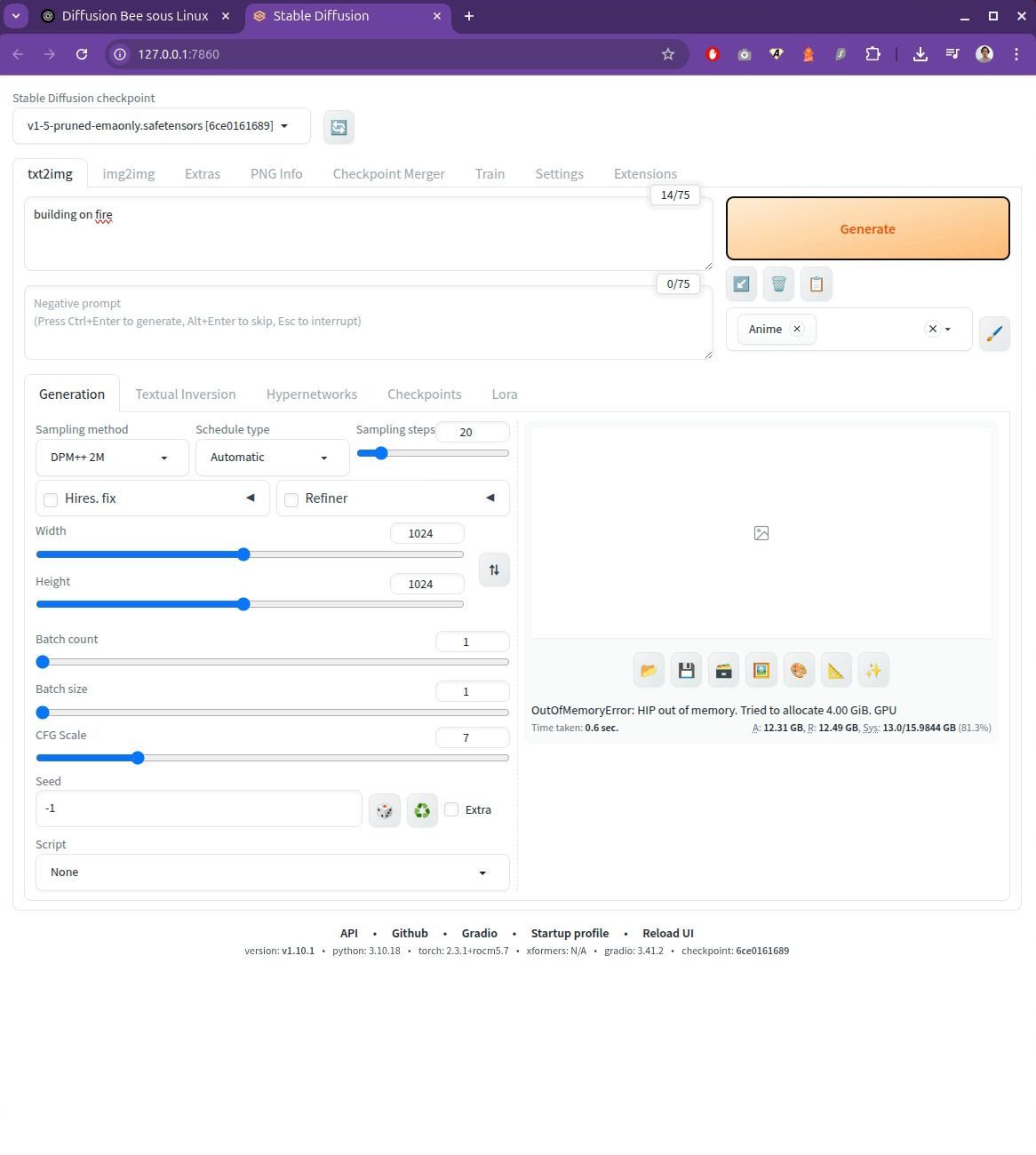 Stable Diffusion Out of Memory